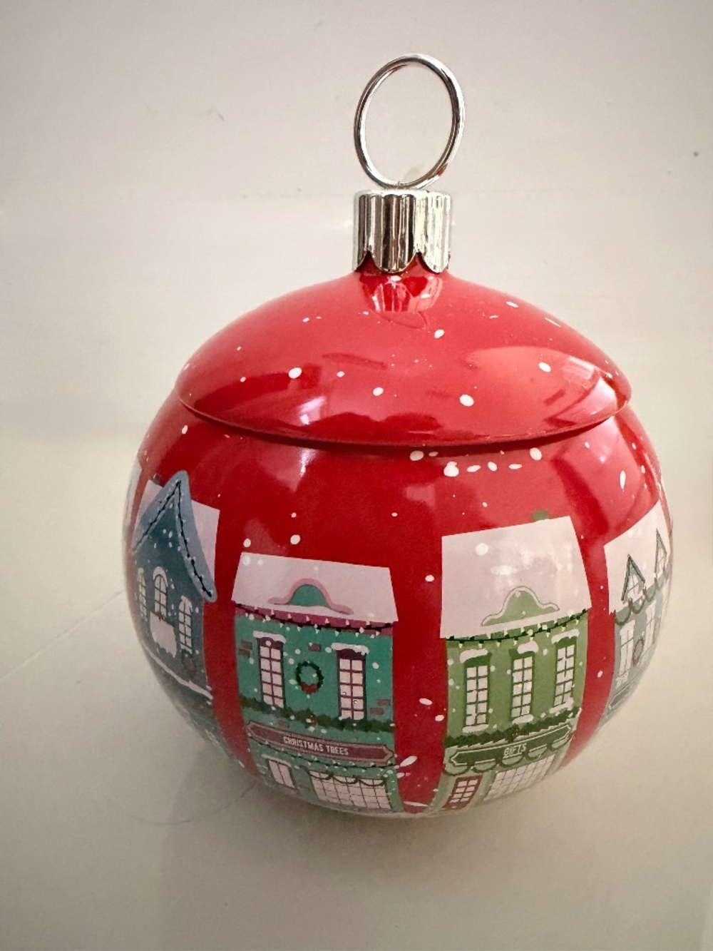 Christmas Village Ceramic Ornament Jar / Candy Dish with Lid